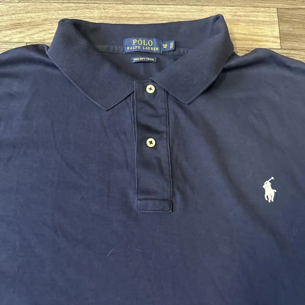 Polo Ralph Lauren Short Sleeve Polo Shirt Men’s 2XB Blue White Pony Logo Classic